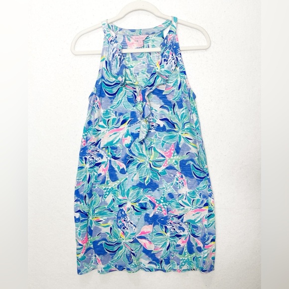 Lilly Pulitzer Shay Ruffle V-Neck Dress Celestial Seas Size Small - Picture 2 of 7